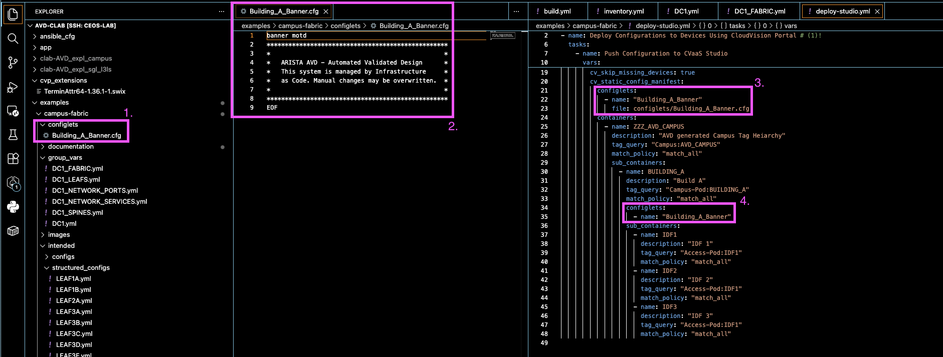 AVD Code Configlet Into Manifest